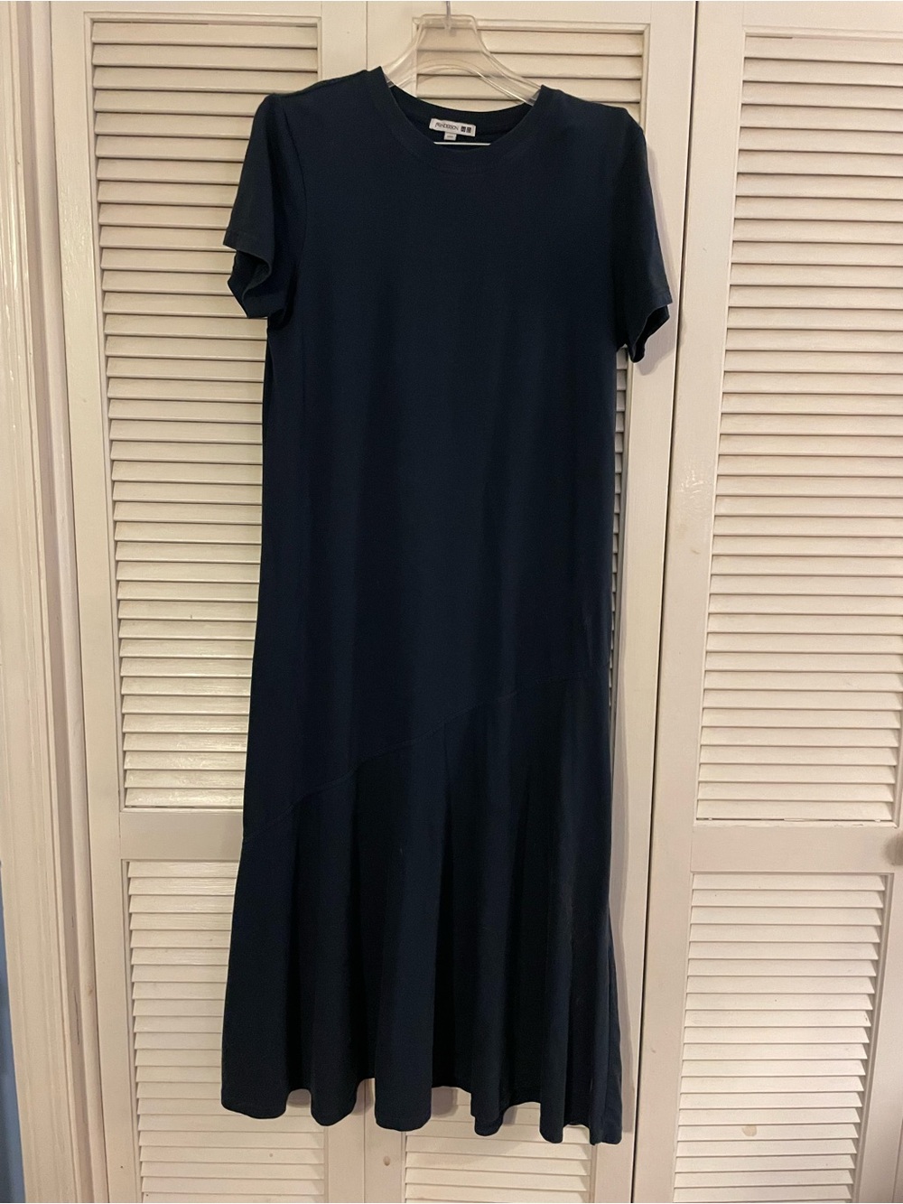 JW ANDERSON Navy Short-Sleeve Midi Dress with Flared Hem